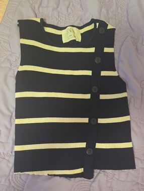 Zara Black and Yellow Striped Button-Front Knit Tank